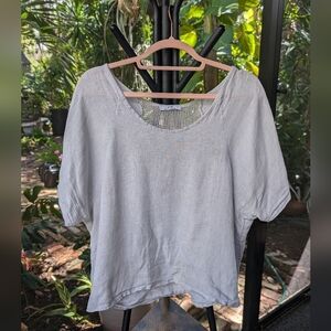 Casual Baby Gray-Blue Women's Top 100% Linen